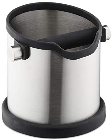 Relaxdays Bote para posos de café, Golpeador de goma, Filtro de cafetera, Recipiente, Acero inoxidable, 1 Ud., Plateado