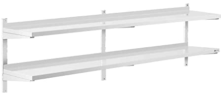 Royal Catering Étagère Murale Cuisine Tablette Flottante INOX 200 cm RCWR-2000.4 (200 x 40 cm, Pose Murale, Épaisseur 3,5 cm, Capacité 40 kg)