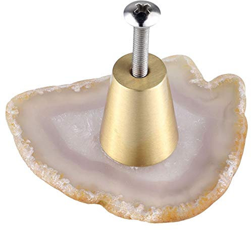 mookaitedecor Tranche Agate Blanc Boutons de Portes Tiroirs Armoire Meuble,Poignée Placard Bouton Pierre Naturelle pour Commode Cuisine,Lot de 4