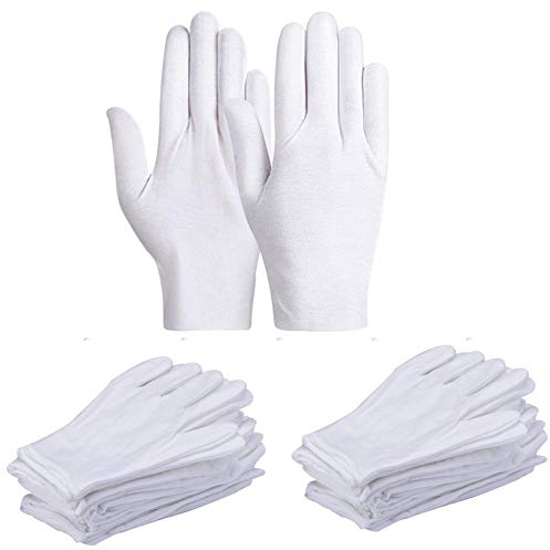 FLZONE 12 Paar/24 Stücke Weiße Handschuhe Baumwolle, Stoff Handschuhe Weiss, Care Baumwollhandschuhe, weiße Arbeitshandschuhe, Bequem und Atmungsaktiv, für Schmuck Untersuchen, Tägliche Arbeit usw