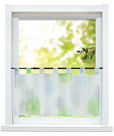 ESLIR Scheibengardine Küche Bistrogardine Modern Gardinen Transparent Kurzgardine mit Schlaufen Vorhänge Voile Grün HxB 60x120cm 1 Stück
