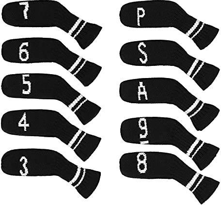 10 Pcs Black Golf Iron Covers Cuteness Knitted Socks Shape Washable & Durable Club Head Protector Best Gift for Golfers