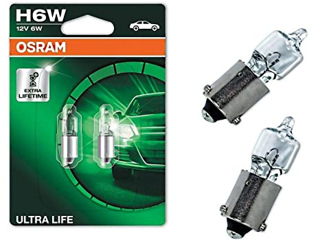 2x Osra.m H6W 12V BAX9S 64132ULT-02B Extra Lifetime Weiß Hecklicht Parklicht Rückfahrlicht Standlicht Kennzeichenlicht Einrichtunglicht Ersatz Halogen Lampe E-geprüft