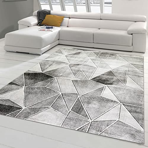 Teppich-Traum Design Wohnzimmerteppich mit geometrischem Muster in grau, Größe 120x170 cm