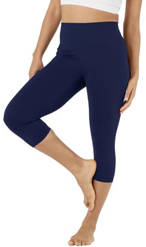 LAPASA Leggings 3/4 Femme Yoga Taille Haute Pantacourt de Sport Capri Amincissant Gainant Respirant Collants Gym Fitness L02A1 Bleu Marine XXL