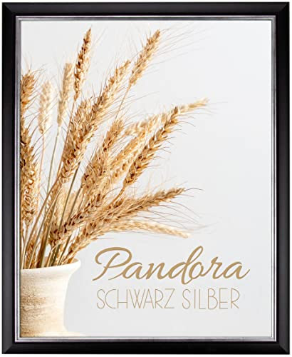 myposterframe Bilderrahmen Aged Vintage 67 x 90 cm Pandora Echtholz Schwarz Silber mit Acrylglas Antireflex 1 mm