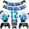 KABAHTOY 12th Birthday Decorations Boy, Gaming Party Decorations, Game Controller Balloons and Blue Black White Balloons, HAPPY BIRTHDAY GAME ON Banner, Gaming Balloons for Boys