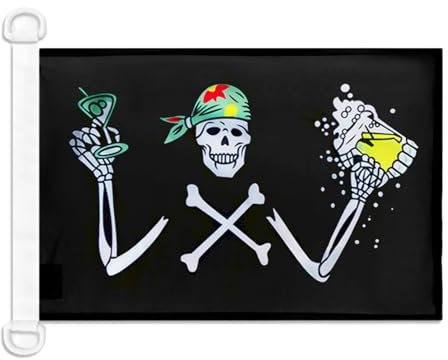 AZ FLAG - Drapeau Pirate buveur de bières - 45x30 cm - Pavillon Nautique C'Est La Fête Spécial Bateau Et Extérieur En Maille Bloquée Avec Anneaux Plastiques Intégrés - 30g