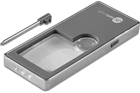 sehcraft Taschenlupe - Leselupe mit UV-/LED-Licht und Mini-Kugelschreiber - 2,5- und 10-fache Vergrößerung - Schutzhülle