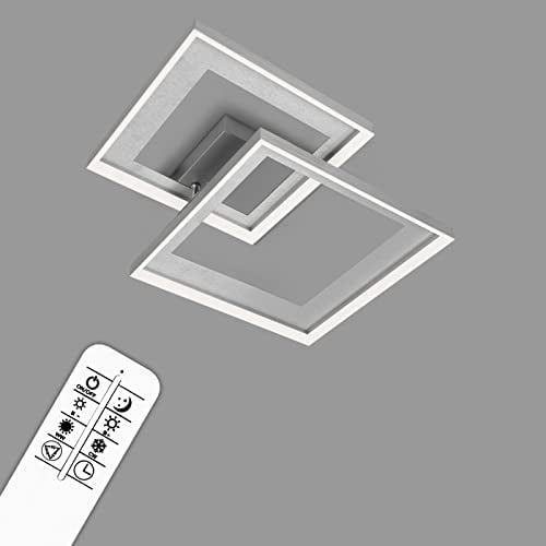 BRILONER Leuchten - LED Deckenleuchte dimmbar mit Fernbedienung, schwenkbare LED Deckenlampe, warmweiß, neutralweiß, kaltweiß, eckig, aluminiumfarbig gebürstet, 568x480x95mm (LxBxH), 3567-018