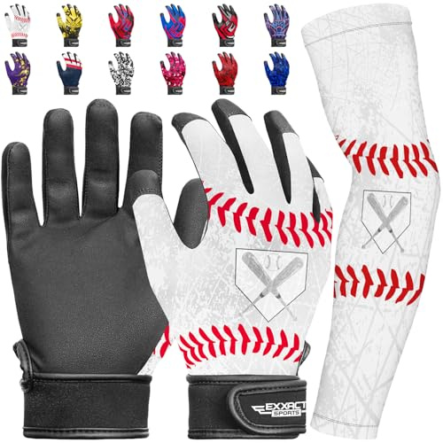 Exxact Sports Youth Batting Gloves (Youth L/XL, White)
