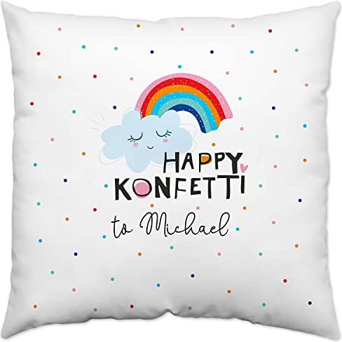 Kissen Motiv »Happy Konfetti to …!« mit Wunschnamen, weiß, personalisiert