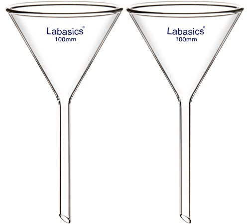 Labasics Entonnoirs en Verre, Lot de 2 Paroi Épaisse Entonnoir en Verre Borosilicaté, Tige Courte 100 mm de Diamètre, Longueur de Tige 100 mm