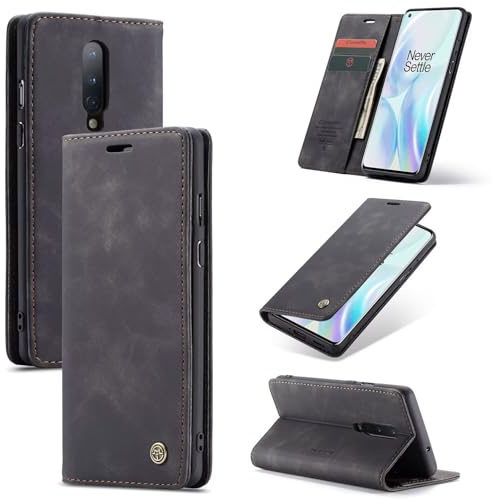 SLWYF Handyhülle für OnePlus 8 Hülle Premium Lederhülle Klappbar Flip Case Tasche Magnet Kartenfach Standfunktion Klapphülle Schutzhülle für OnePlus 8, Schwarz