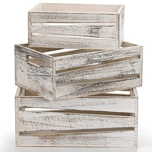 AVLA 3 Stück Holz-Aufbewahrungskisten, rustikaler Nistbehälter mit Griffen, dekorativer Bauernhaus-Holzkorb, Vintage-Holzkiste, Display-Riser für Zuhause, Küche, Speisekammer, Schrank, Regal, Theke