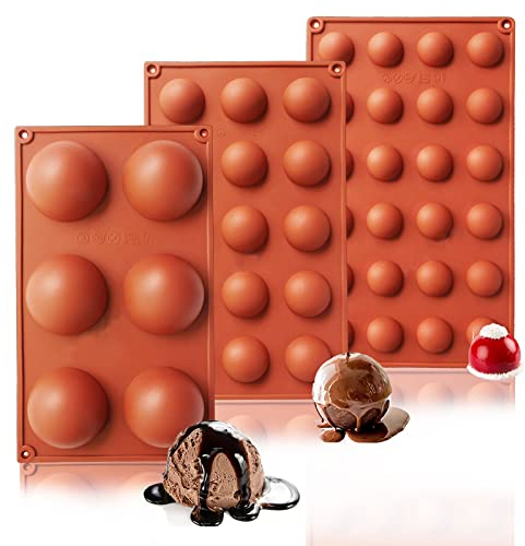 3 Pezzi Stampo Silicone Semisfera, Ø 6.7cm, 3.8cm, 2.9cm, Stampo in Silicone a Mezza Sfera, Stampo a Semisfera, per Cioccolato, Torte, Gelatina, Budino, Mousse a Cupola(Grande, Medio e Piccolo)