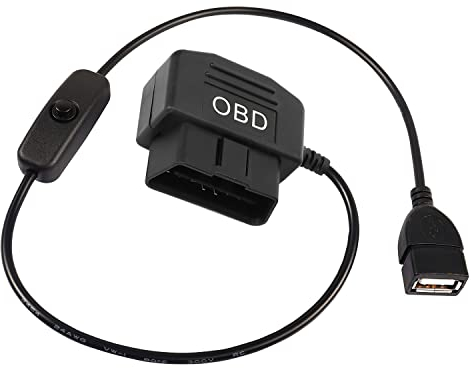 XMSJSIY OBD zu USB Stromkabel Adapter 16Pin OBD2 männlich zu 5V 2A USB Buchse 12V 24V 36V zu 5V 2A mit Schalter Taste für Dash Kamera Telefon Auto GPS DVR-50cm