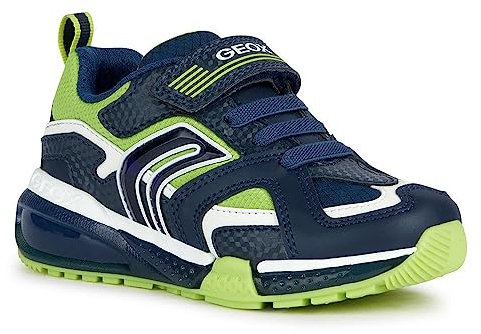 Geox J BAYONYC Boy Sneaker, Navy/Lime, 33 EU