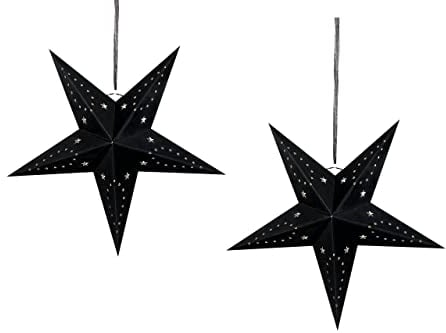 Weihnachtsdekoration Papierstern 2er Set Samt schwarz LED-Beleuchtung 45cm Motti