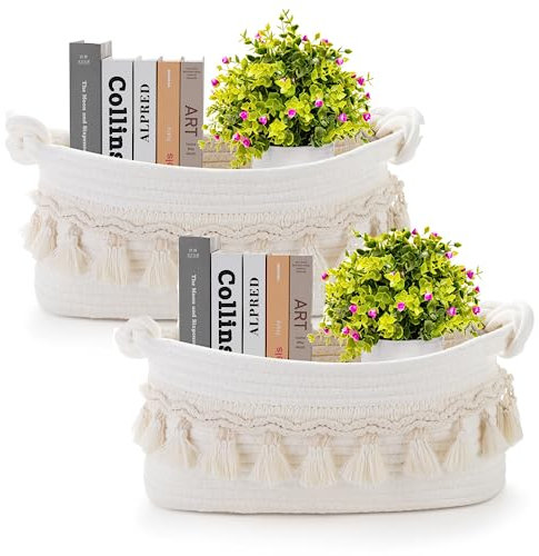 Followarm Kleine gewebte Körbe für die Lagerung, 14 x5.5 x6 Toilettenpapier Aufbewahrungskörbe für die Organisation von dekorativen leeren Geschenkkorb für Bad Schlafzimmer Kinderzimmer