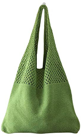 WINARA Canvas Schultertasche Designer Gestrickte Handtaschen Damen Große Kapazität Totes Pack Sommer Strandtasche Große Geldbörsen Casual Hohl Gewebt Schultertaschen… (Grün)