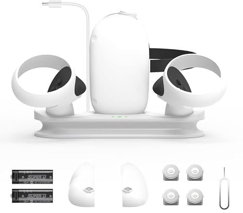 ZahoTse Lade-Kit für Oculus Quest 2 VR Headset VR Speicher Ladestation VR Links und Rechts Griff Dock Ladestation mit LED Anzeige mit 2 wiederaufladbaren Batterien (JYS-OC006)