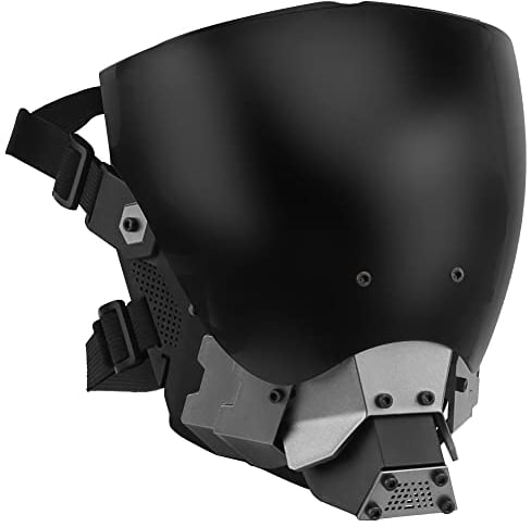 Taktische Maske, Grau Lens Full Face Skull Paintball Schutzmaske für Cs Wargame Halloween Cosplay Kostüm Party Schwarz