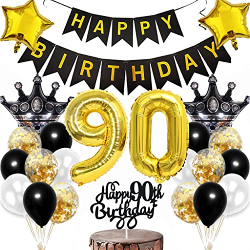 Dalettu 90. Geburtstag Dekoration, Luftballon 90. Geburtstag Männer Deko, Kuchendeko Geburtstag 90 Jahre Frauen, Happy Birthday Deko 90 Geburtstag Mann, Gold Geburtstagsdeko 90 Jahre Mann Frau