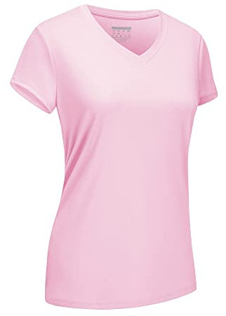 EKLENTSON Women V Neck Tshirt Sun Protection Shirts for Women Work Out Tops Gym for Women Light Pink,L