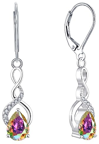 YL Unendlichkeit Tropfen Ohrringe 925 Sterling Silber Regenbogen Zirkonia Weiß Zirkonia Ohrringe für Damen