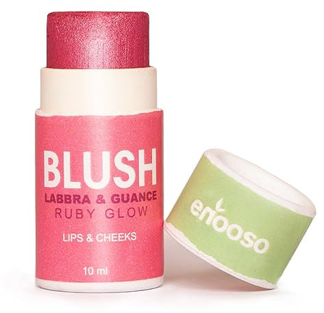 Enooso - Blush in crema stick per Guance Labbra e Occhi FUCSIA - Illuminante Viso Naturale Profumato e Nutriente con Miche - Glassy Make up 100% Vegan e Artigianale - Made in Italy