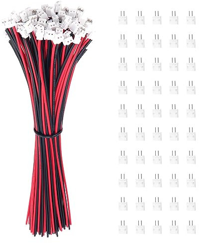 Lyeteung 50 Sets JST 1.5 ZH 2 Pin Steckverbinder, Mini Micro JST 1.5 mm 2-Poliger Stecker mit 150mm 26AWG Kabel & Female (Schwarz Rot)