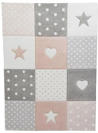 Melody Jane Puppenhaus-Teppich Rosa Grau Herzen & Sterne Modern Kinderzimmer Zubehör Bedruckte Karte