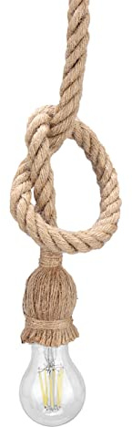 Vintage-Hanfseil-Pendelleuchte, 2 M, E27, Retro-Seil-Deckenleuchte, Lampenfassung, 85–265 V, 1 Kopf, Hanf Material