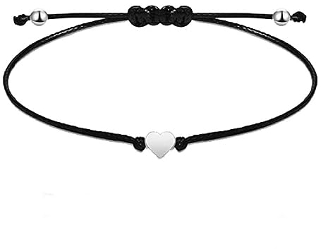 JITNGA 1 Stücke Selfmade Jewelry Armband Damen Herz Silber Handmade Makramee Armbändchen Mit Herzchen Größenverstellbar 16-26Cm
