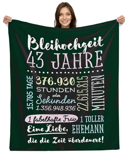43. Hochzeitstag Geschenk – Kuscheldecke | Geschenkidee zur Bleihochzeit für Mann oder Frau Decke Jahrestag Flauschig Partner Fleecedecke | Glücklich Verheiratet - 43 Jahre