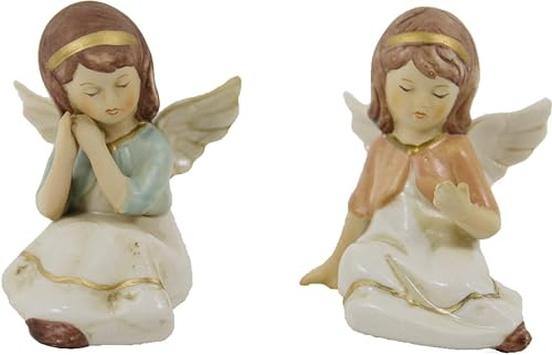 FADEDA 2X Engel sitzend/Höhe:8 cm/handbemalt/detailgetreue Krippen Figuren - Weihnachten Tisch Dekoration Krippe Zubehör