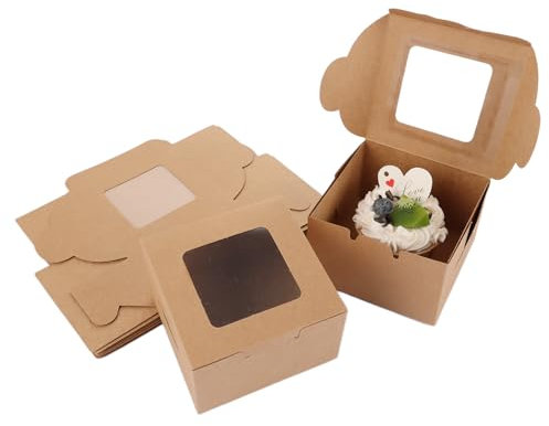 WOPPLXY 80 scatole per cupcake, 10 x 10 x 6 cm, in cartone con finestra di visualizzazione, in carta kraft marrone, per torte, biscotti, dessert, regali