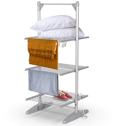 Vivo Technologies 3-Tier Heated Clothes Airer, Foldable Electric Clothes Drying Rack Electric Clothes Horse with 36 Heated Rails for Quick Drying, 21M Drying Space, 300W
