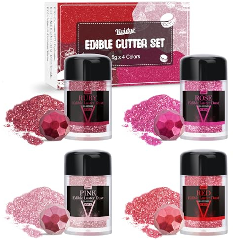 Edible Glitter Essbarer Glitzer - 4 Farben Essbarer Glitzerpulver Glitzerstaub für Getränke, Lebensmittel, Kuchen - Essbarer Metallisch Lebensmittelfarbe Pulver zum Cocktails, Wein - 5g / Flaschen