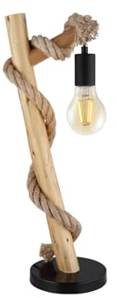 meineWunschleuchte Große Tischleuchte 1-flammig mit Holzstab und Hanfseil, Höhe 53,5cm