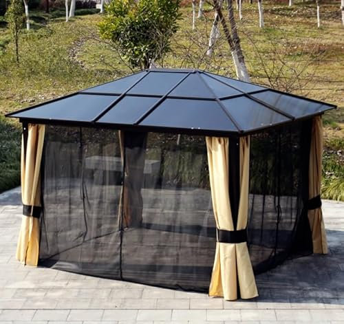 Garden Gazebo Canopy LED Solar Light Large Aluminium Metal Structure Hot Tub Patio Shelter Pergola Outdoor Hardtop Pavilion Mosquito Netting Curtains