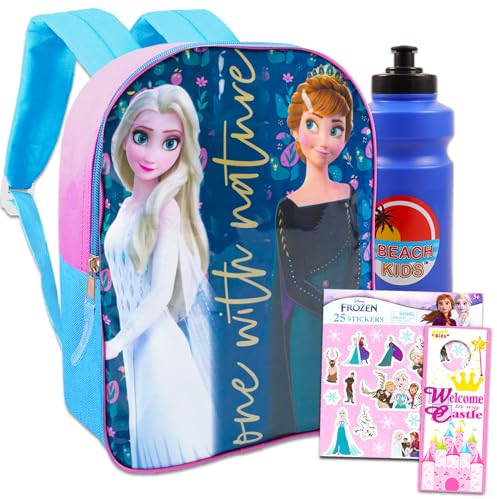 Disney Frozen Rucksack für Mädchen – Paket 38,1 cm Eiskönigin Rucksack, Wasserflasche, Aufkleber und mehr | Disney Die Eiskönigin Rucksack für Kinder, Frozen Rucksack für Mädchen, Frozen Backpack Set,