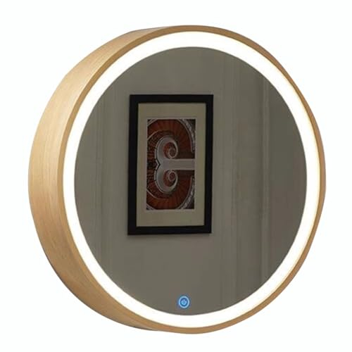 Runder Badezimmerspiegelschrank Mit LED-Leuchten Badezimmerspiegel Zur Wandmontage – Runder Spiegel Mit 50/60/70 Cm Durchmesser Beleuchteter Badezimmerspiegelschrank ( Color : Wood color , S : 60*60cm