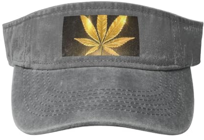 HTOGKKCG Baseballkappe mit goldenem Cannabisdruck, leeres Oberteil, modische Baseballkappe, Outdoor-Sonnenhut, grau, 5-7