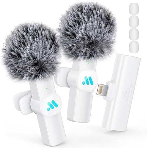 Leettus Lavalier Microfon Wireless, Lavalier Mikrofon Kabellos für iPhone, Plug-Play Mini Microphone für Videoaufzeichnung, Live-Streaming, YouTube, TikTok, Vlog, Interview, (2 Stücke Weiß)