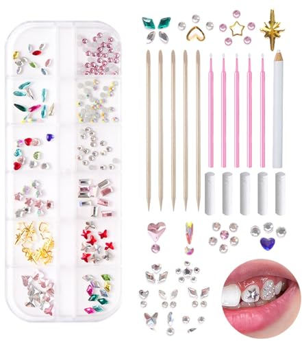 MLqkpwy Zahn Edelstein Set, Teeth Gem Kit, Zahnschmuck, Zahn Edelstein Set Mit Härtungslicht Und Kleber, Abnehmbare Steinkristall Zahnornamente Für Damen Und Herren