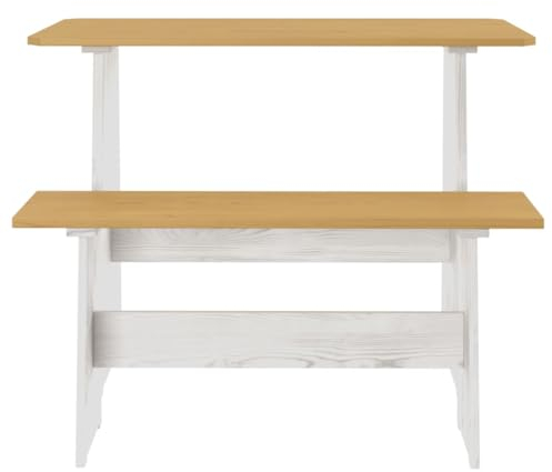 Kangmusi Esstisch mit Bank Honigbraun und Wei? Massivholz Kiefer, kangmusi327253
