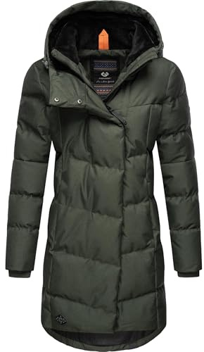 Ragwear wasserdichter Damen Wintermantel warmer Steppmantel lang mit Kapuze Pavla Intl Dark Olive24 Gr. M