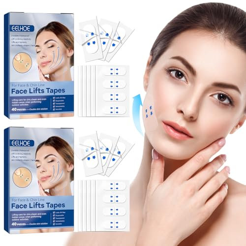 80 Stück Face Tape Face Lifting Tape Facelifting Tape Facelift Band Face Tape Lifting Gesicht Geeignet zur Straffung der Haut im Gesicht am Hals und an Schlaffen Augen (Transparent)